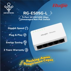 Ruijie RG-ES05G-L, 5-Port 10/100/1000 Mbps Unmanaged Non-PoE Switch