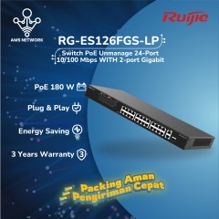 Ruijie RG-ES126FGS-LP, 24-Port 10/100 Mbps with 2-Port Gigabit Unmanaged PoE Switch